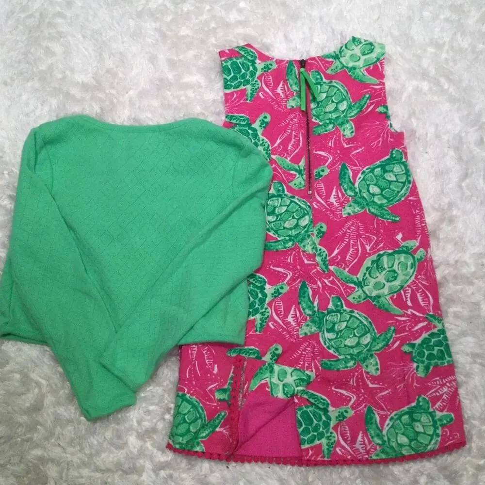 Tommy Bahama Girls Green Cardigan With Sleeveless Turtle Print Dress Size 3T